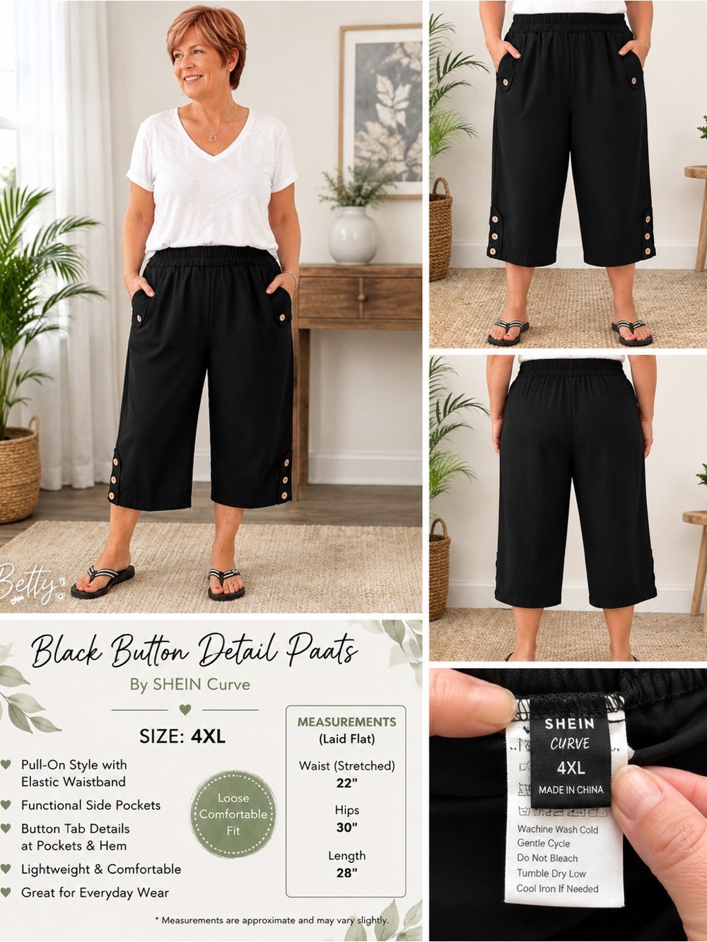 SHEIN Black Pull-On Button Detail Bermuda Shorts